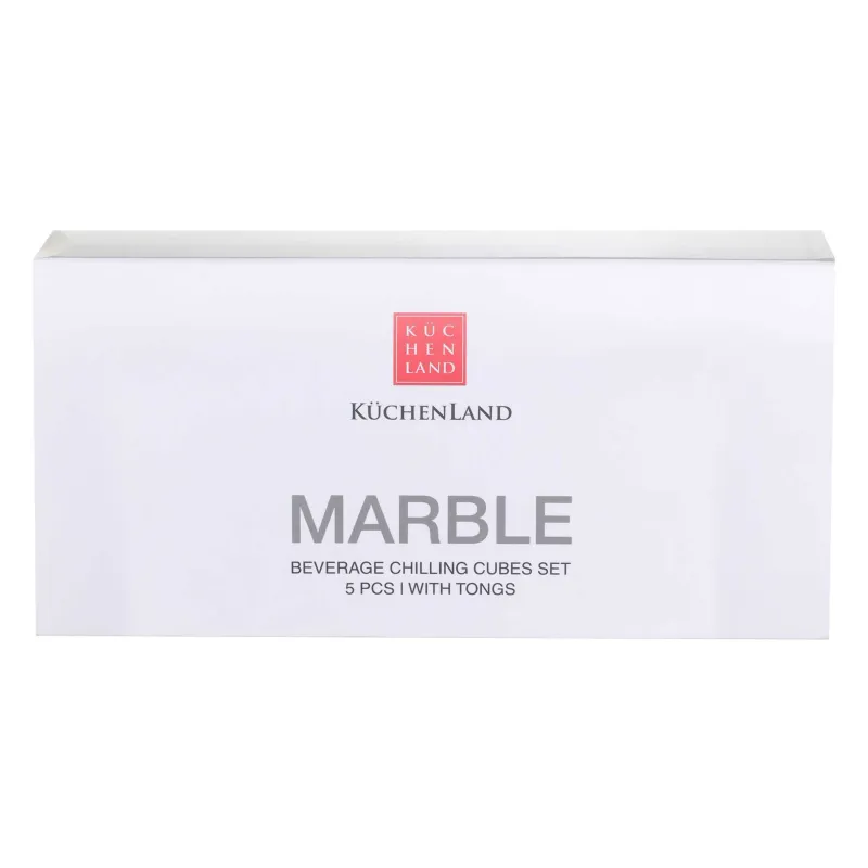 Set of cubes for cooling drinks, 5 items, with tongs, in a box, marble / steel, Marble, image-4