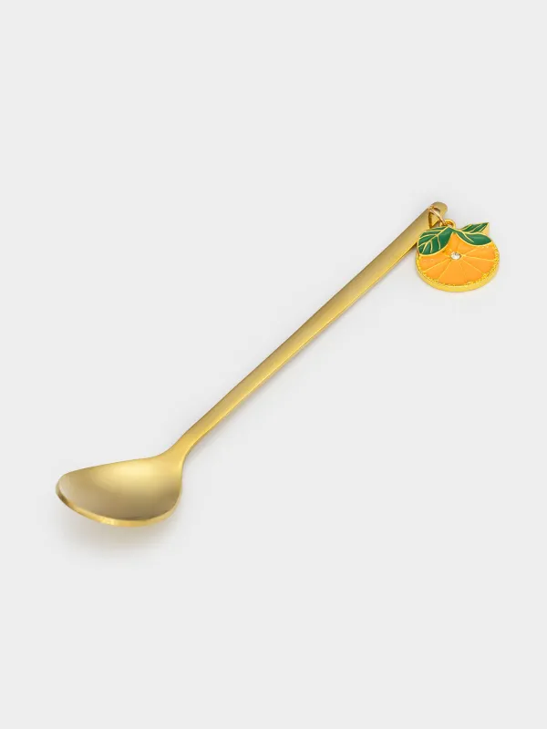 Dessert spoon, 14 cm, 2 pcs, steel, golden, Garnet and orange, Garnet gold, image-2