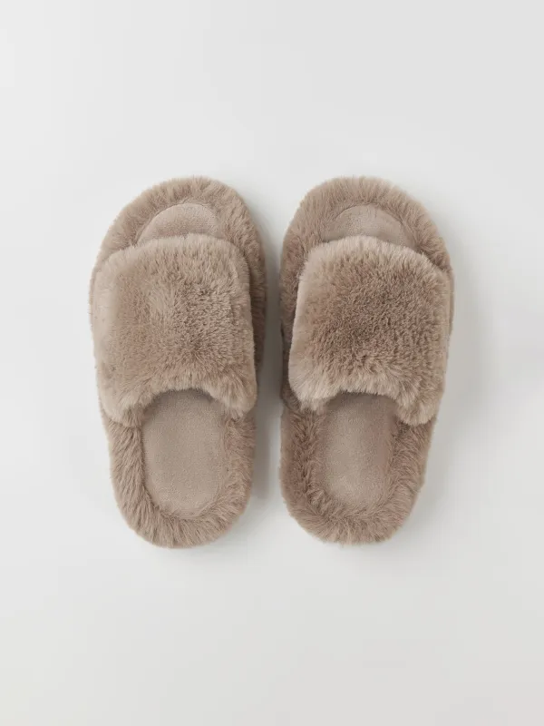 Women's slippers, home, size 36-37, artificial fur, brown, Bushy, image-1