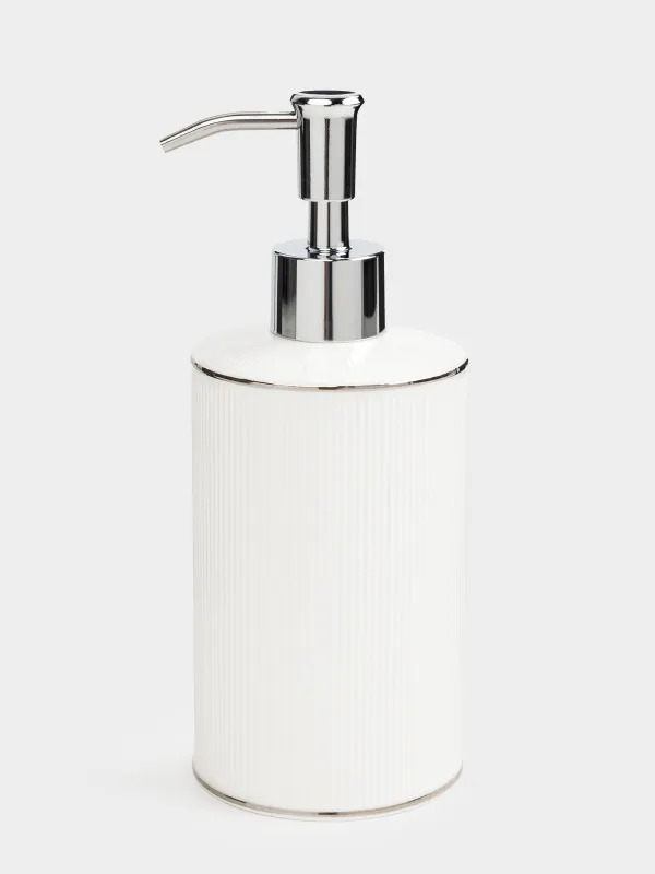 Liquid soap dispenser, 430 ml, porcelain P/steel, white and silver, Antarctica, image-1