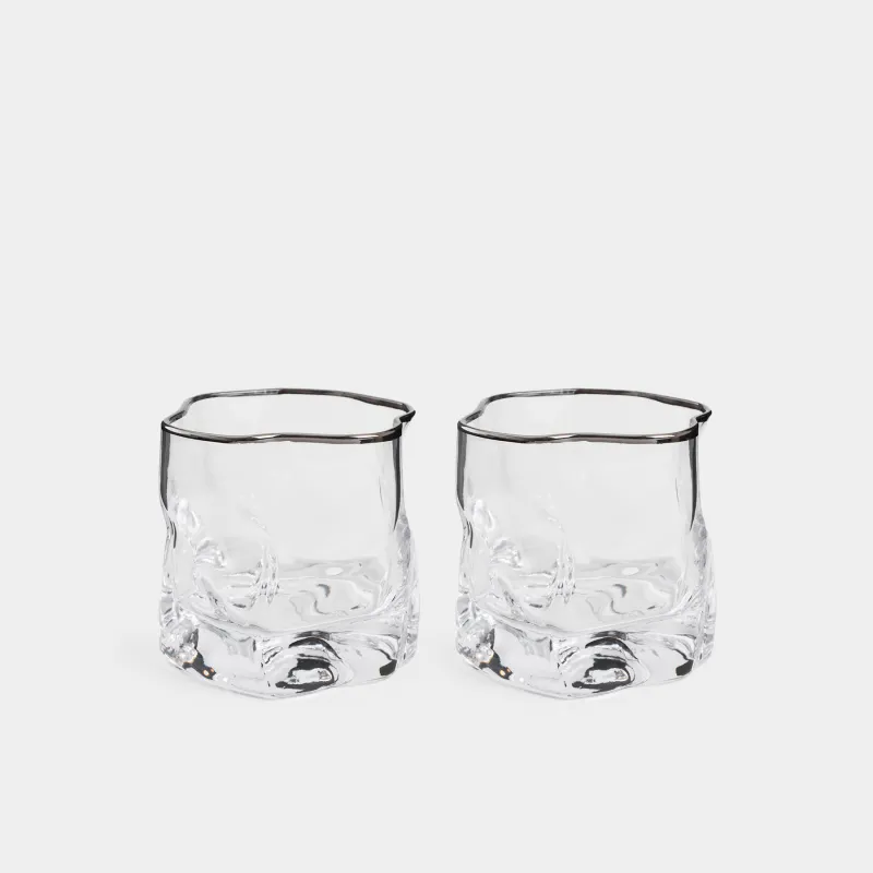 Drinking glass, 8 cm, 245 ml, 2 pcs, glass, with silver edging, Slalom silver