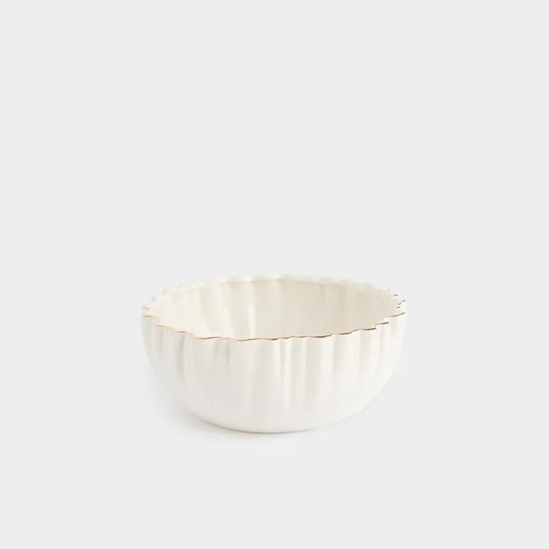 Salad bowl, 20x8 cm, 1,3 l, porcelain P, with golden edging, Crumpled effect, Crumple gold