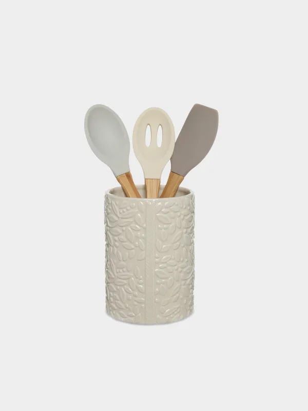 Kitchen accessories stand, 16 cm, ceramic, cream, Petals, Impression, image-2