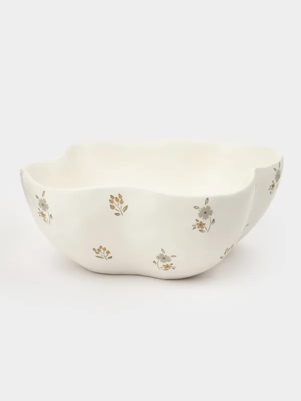 Salad bowl, 21x8 cm, 1.2 l, ceramic, milky, Vintage flowers, La flore, image-2