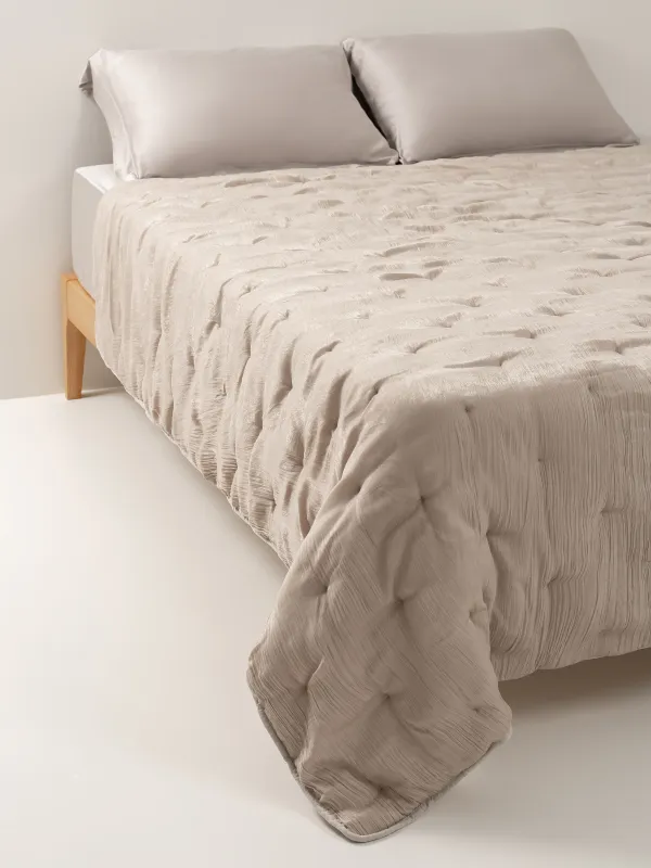 Bedspread, 220x240 cm, velvet, sand, Stitch velvet, image-0