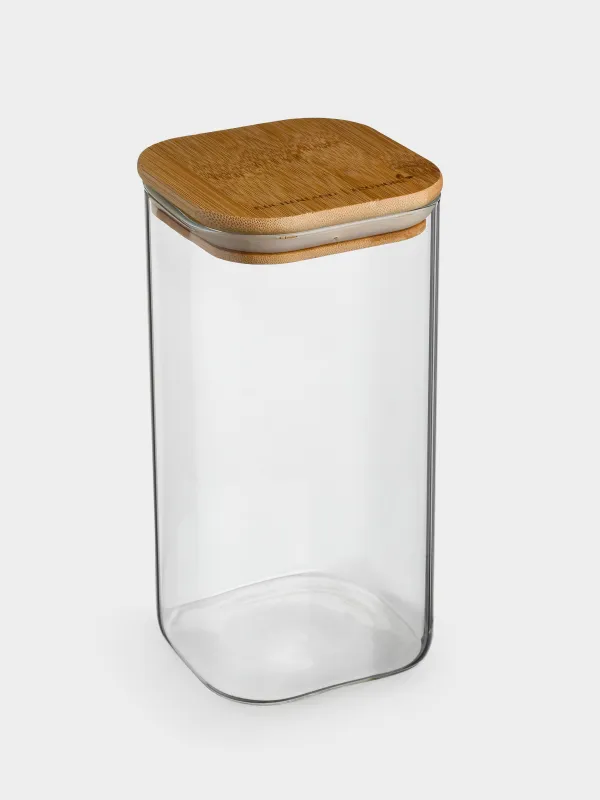 Bulk products jar, 1.5 l, glass / bamboo, square, Home made, image-1