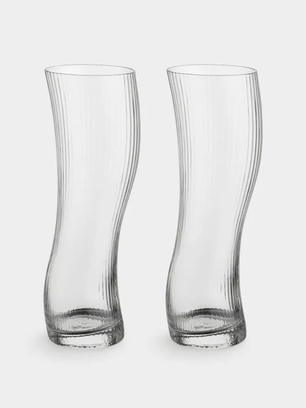 Drinking glass, 23 cm, 600 ml, 2 pcs, glass R, Bend, Ribby, image-0