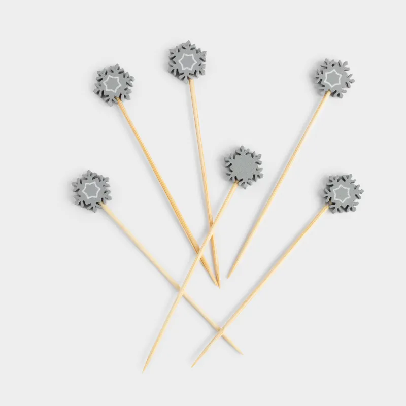 Canape skewers, 9 cm, 20 pcs, bamboo, silver, Snowflake pattern, Elegant details, image-1