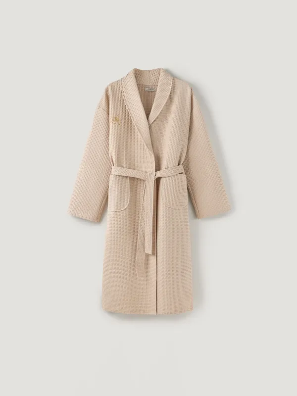 Women's robe, homewear, size L, with long sleeves, waffle, cotton, milky, Lucky, Stefani, image-4