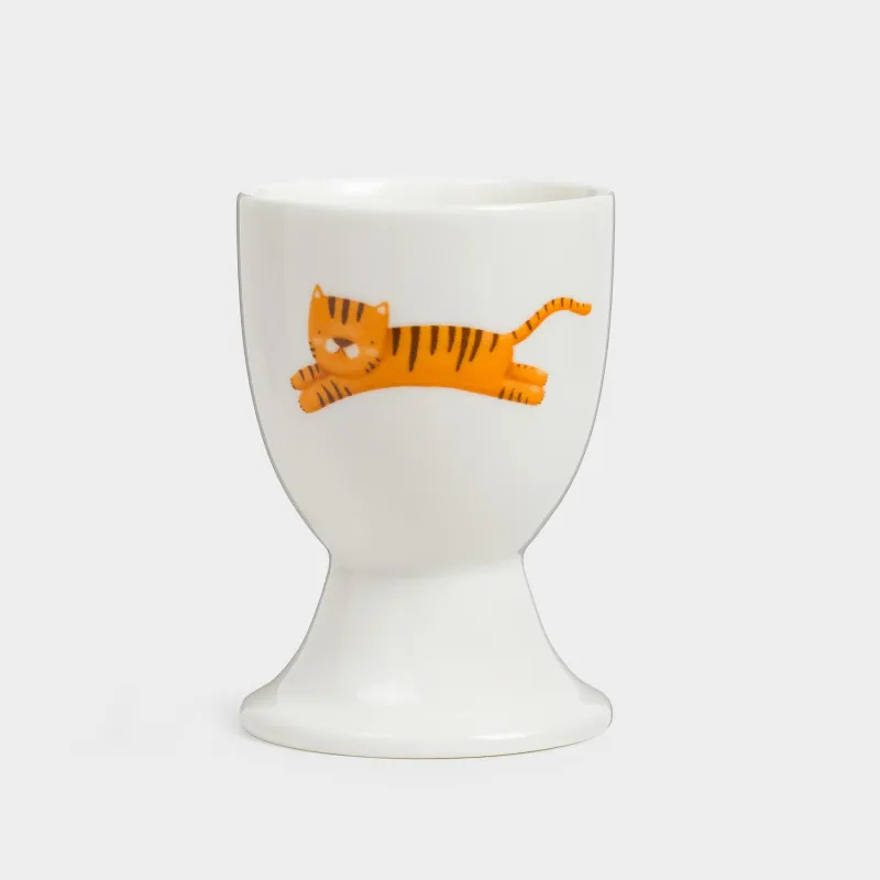 Egg stand for children, 7 cm, porcelain N, white, Elephant and tiger, Jungle