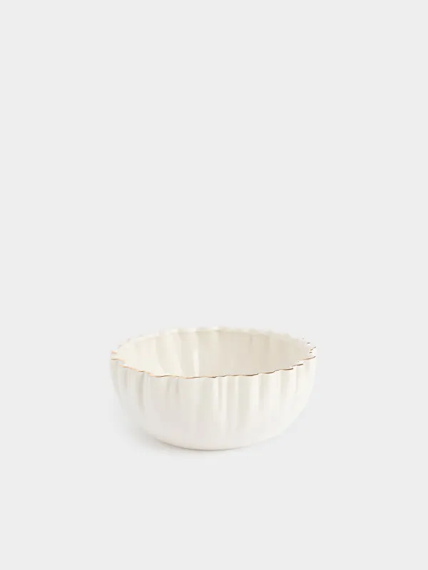 Salad bowl, 20x8 cm, 1,3 l, porcelain P, with golden edging, Crumpled effect, Crumple gold, image-0