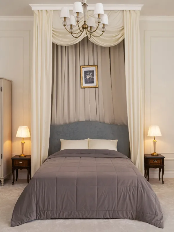 Bedspread, 220x240 cm, quilted, velvet/microfiber, gray-brown, Stitch velvet, image-0