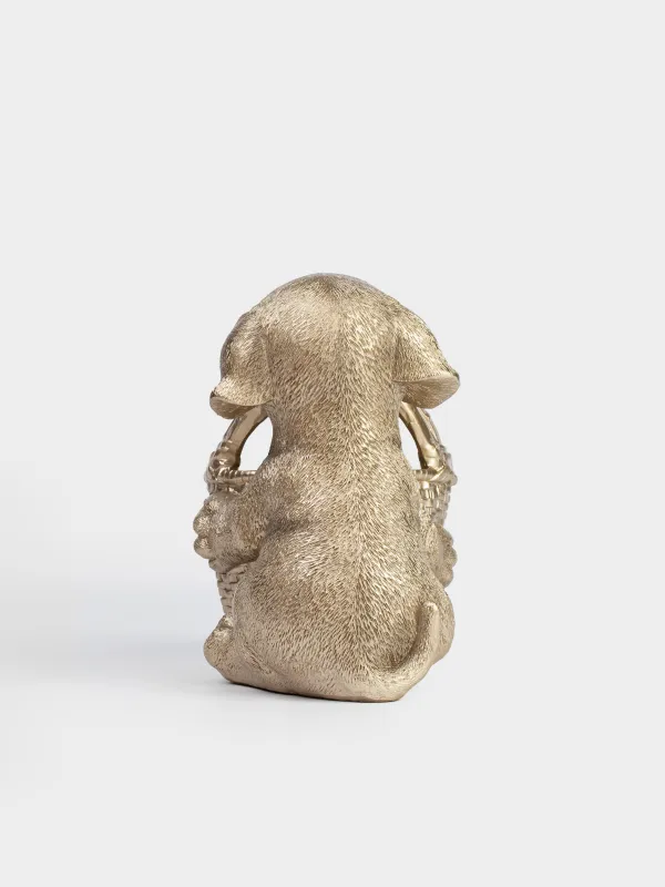 Candy bowl, 19х18 cm, 250 ml, with handle, polyresin, beige, Labrador with basket, Dog, image-3