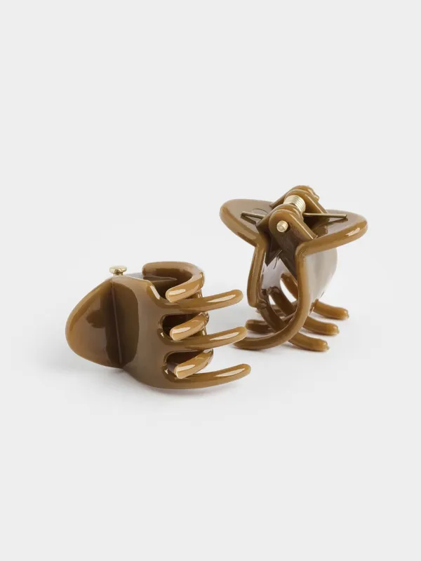 Hair clip, 2 cm, 2 pcs, polypropylene, brown, crab, Basic, image-0