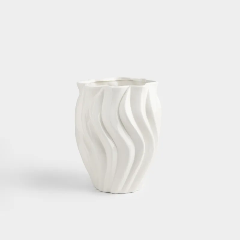 Flower vase, 24 cm, ceramic, milky, Wavy edge, Crumple