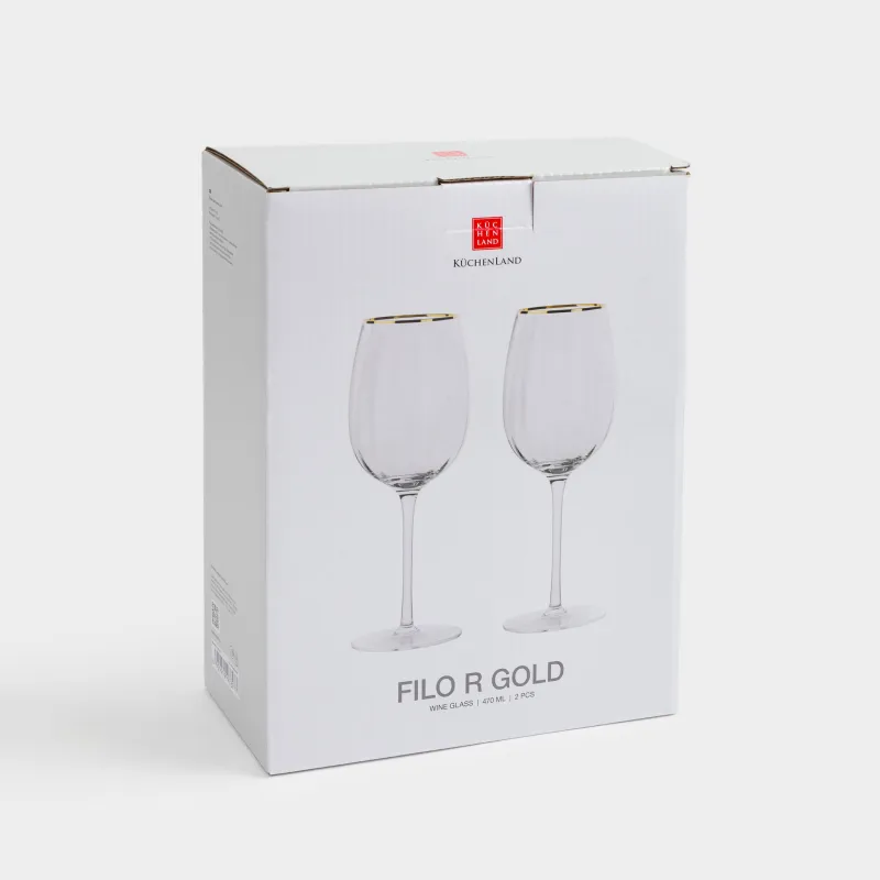 Drinking glass, 470 ml, 2 pcs, glass R, with golden edging, Filo R gold, image-3