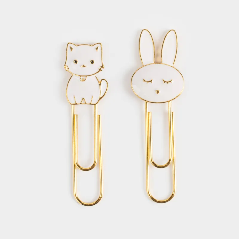 Stationery paper clip, 7 cm, 2 pcs, metal, white, Kitten and rabbit, Cat