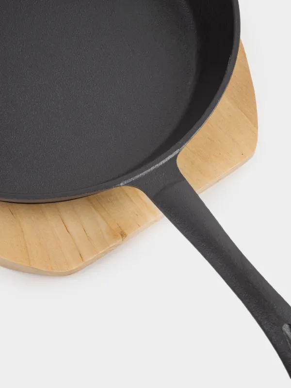 Frying Pan with base, 25 cm, cast iron/wood, round, black, Authentic, image-4