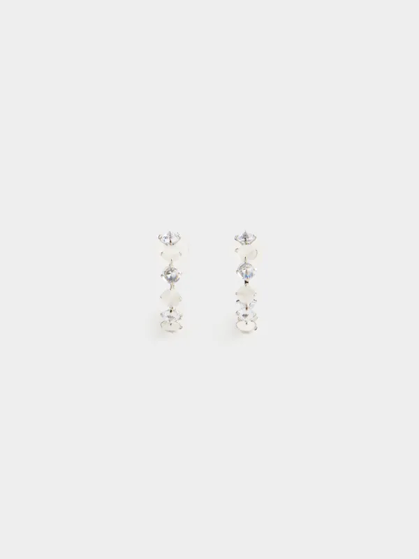 Stud earrings, 3 cm, 2 pcs, metal / Zircon/opal, Silver, Crystals, Jewelry crystal, image-0