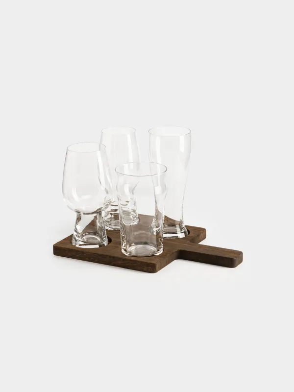 Drinking glass set, 4 pcs, on a stand, glass / wood, Noble tree, image-0