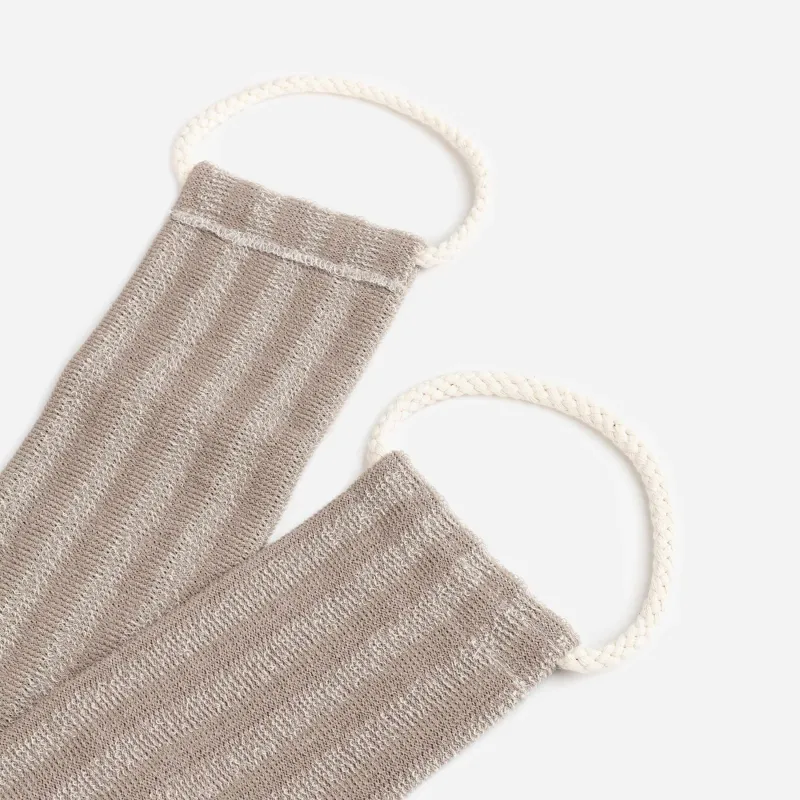 Washcloth-tape for washing the body, 70x10 cm, exfoliating, with handles, polyethylene, beige, Showy, image-1