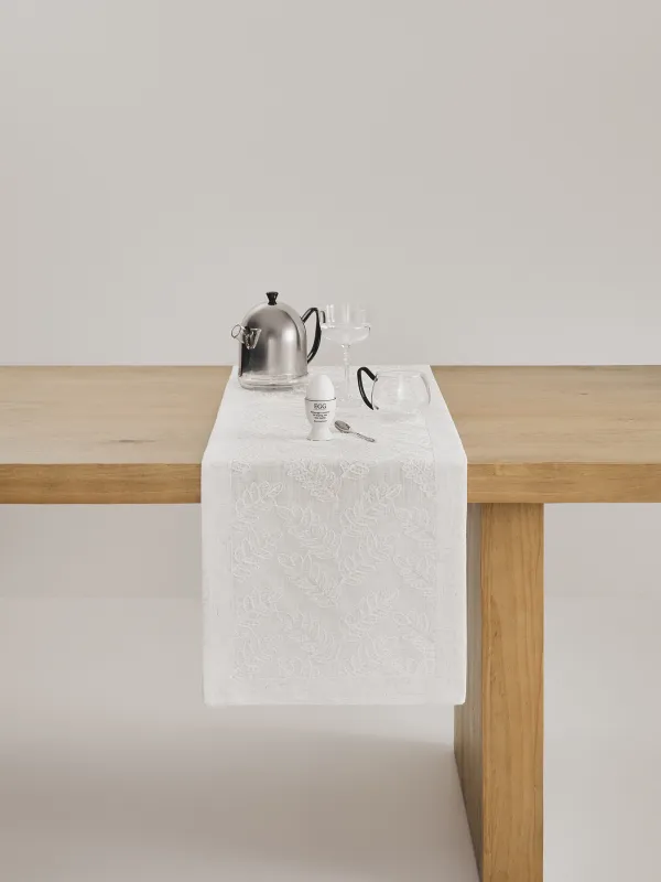 Table runner, 40x160 cm, polyester, milky, Leaves, Fall foliage, image-2