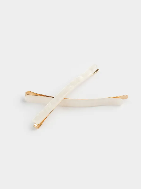 Hair clip, 8 cm, 2 pcs, Acrylic / metal, mother of pearl, Glam, Glam, image-2