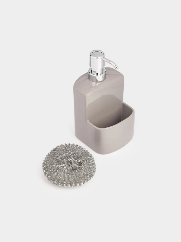 Detergent dispenser, 450 ml, organizer, with sponge, Ceramic, gray, Keeping, image-4