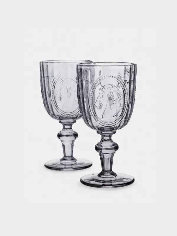 Goblet glass, 280 ml, 2 pcs, glass, Horse, Clear pattern, image-2