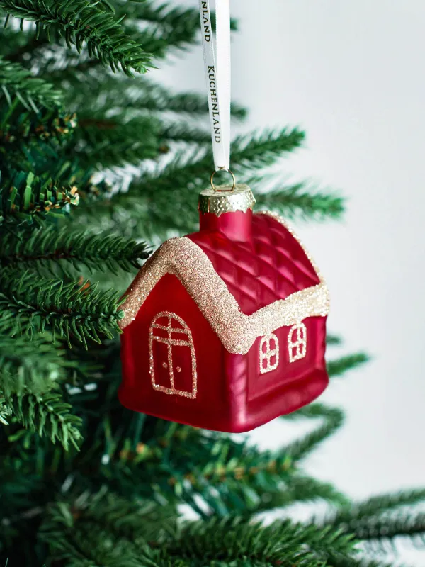 Christmas tree toy, 6 cm, glass, with glitter, milky, House, Figure christmas, image-4