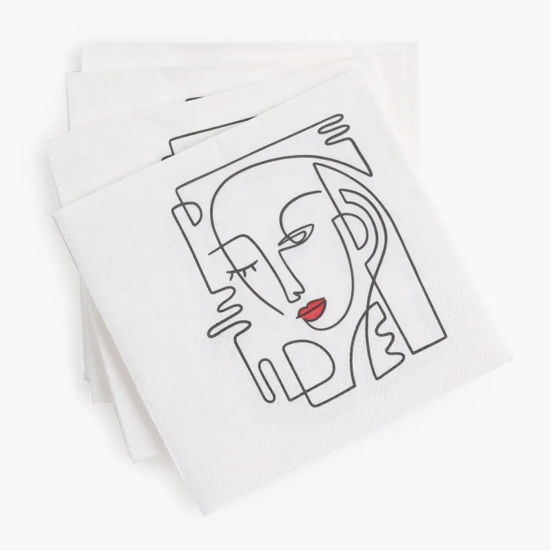 Paper napkins, 21x21 cm, 20 pcs, white, Face with red lips, Face, image-1