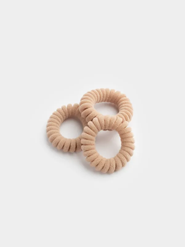 Elastic band for hair, 4 cm, 3 pcs, polyester/TPU, Beige, Spiral, Helix, image-1