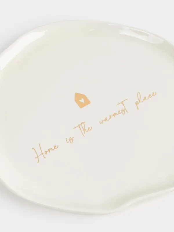 Dish, 28 cm, ceramic, milky golden, Home is the warmest place, Snow sparks, image-2