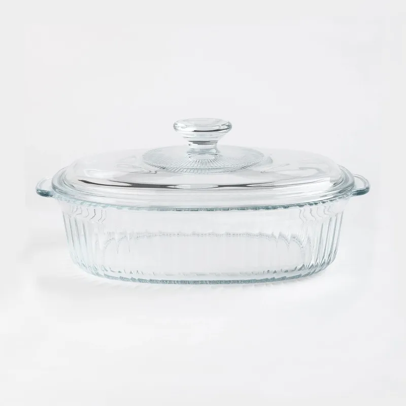 Baking dish, 27x19 cm, 1.8 L, with lid, glass T, Oval, Cook ribbed