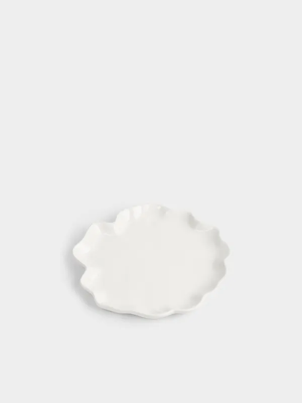 Snack plate, 24 cm, ceramic, milky, Wavy edge, Crumple, image-1