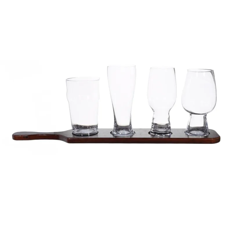 Drinking glass set, 4 pcs, on a stand, glass / wood, Noble tree, image-1