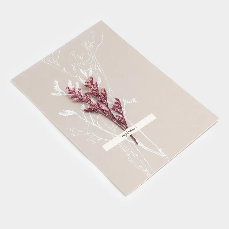 Gift envelope, 12x17 cm, paper, grey-brown, Dried flowers, Congrats, image-2