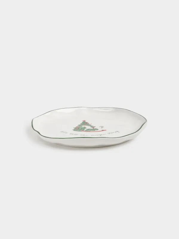 Dinner plate, 26 cm, ceramic, Horse with Christmas tree, Christmas green, image-2