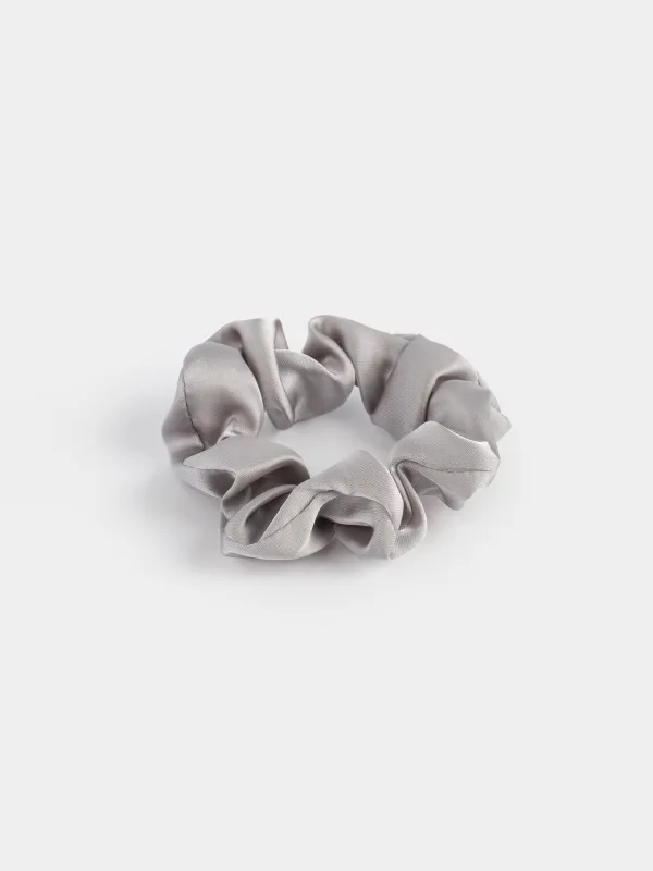 Elastic hair band, 6 cm, satin, grey, Silk, image-1