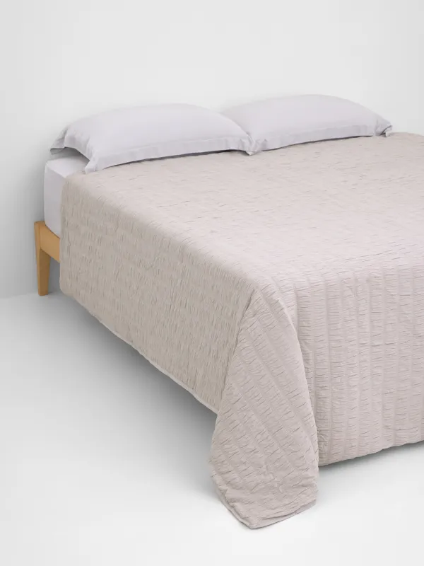 Bedspread, 220x240 cm, quilted, polyester / microfiber, beige-gray, Stripes, Stitch, image-0