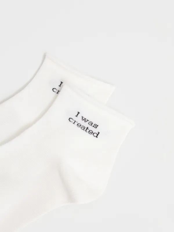 Women's socks, size 36-38, cotton/polyester, white, To create, I was created, Slogan, image-2