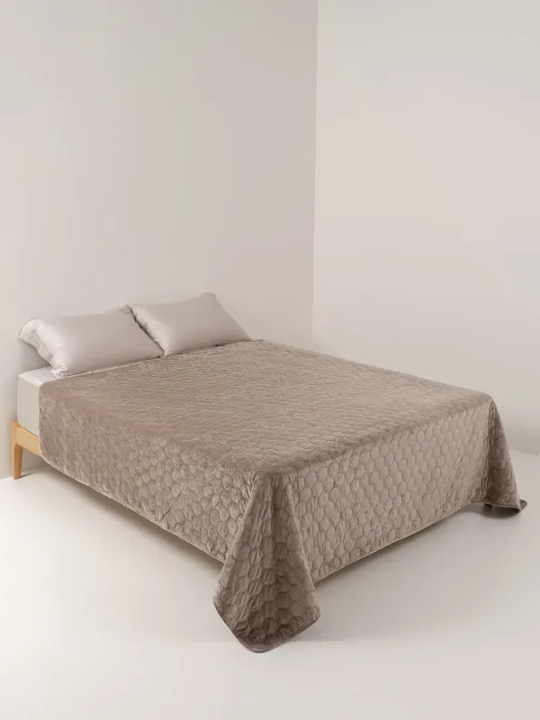 Bedspread, 220x240 cm, quilted, corduroy/microfiber, brown, Honeycomb, Lion, Stitch velvet, image-1