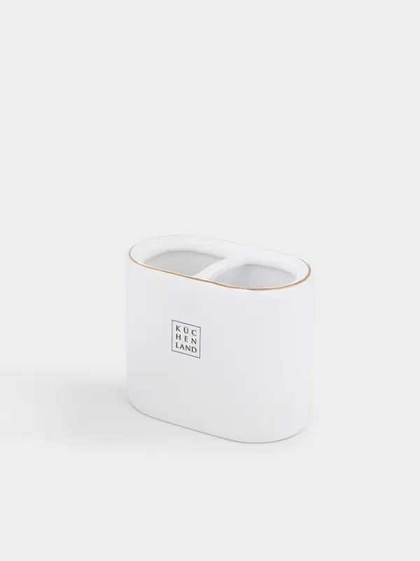 Toothbrush holder, 12 cm, ceramic, white and gold, Freya, image-1