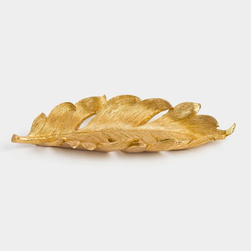Decorative dish, 32x14 cm, polyresin, golden, Feather, Feather, image-1