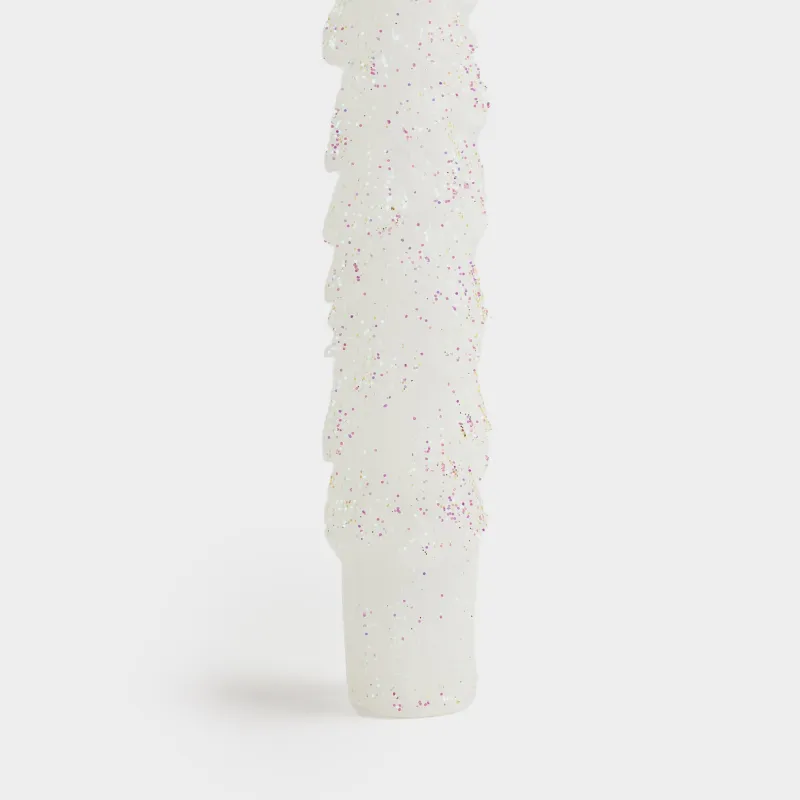 Candle, 25 cm, 2 pcs, thin, with sequins, white and silver, Christmas tree, Fir candle, image-1