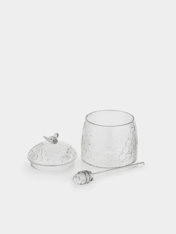 Honey jar, 400 ml, with spoon, glass, Honeycomb, Honey, image-1