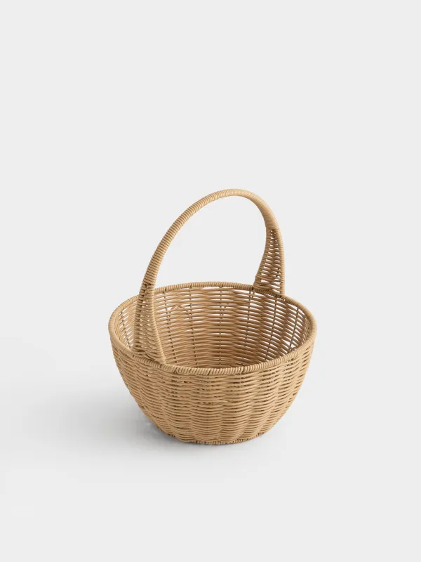 Storage basket, 29x32 cm, wicker, with handle, plastic, round, beige, Twig, image-1