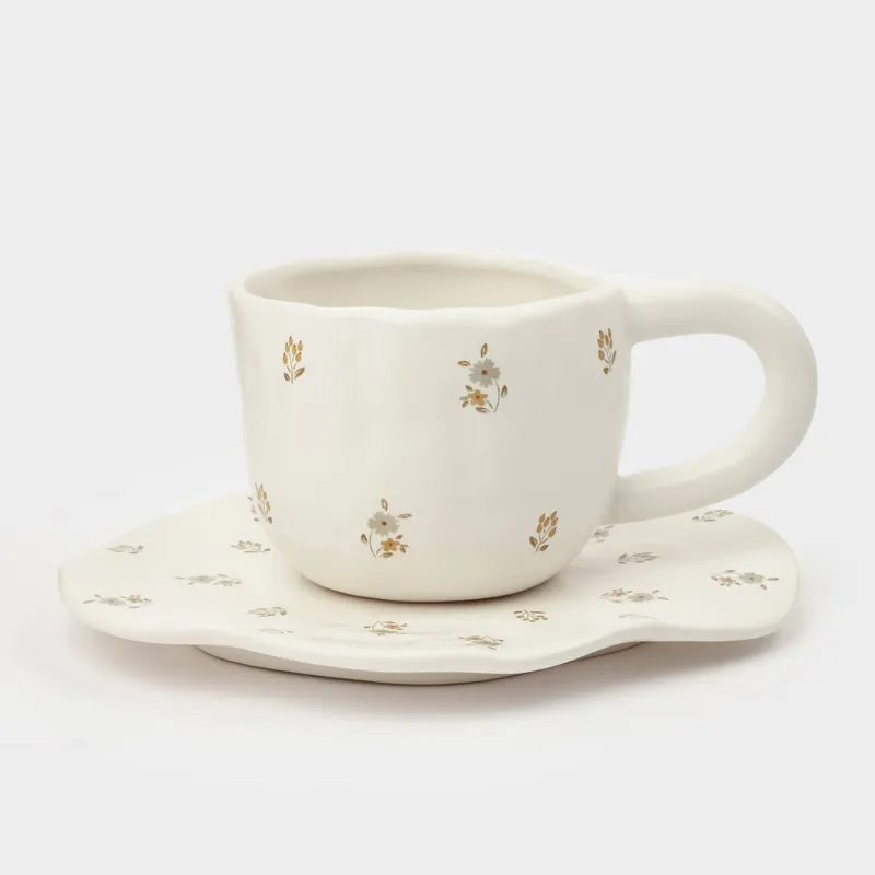 Tea pair, 1 person, 2 items, 360 ml, ceramics, milky, Vintage flowers, La flore