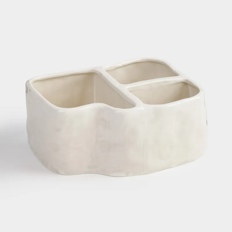 Organizer for cosmetics, 18x14 cm, 3 compartments, porcelain P, grey-beige, Crumpled effect, Crumple bath, image-2