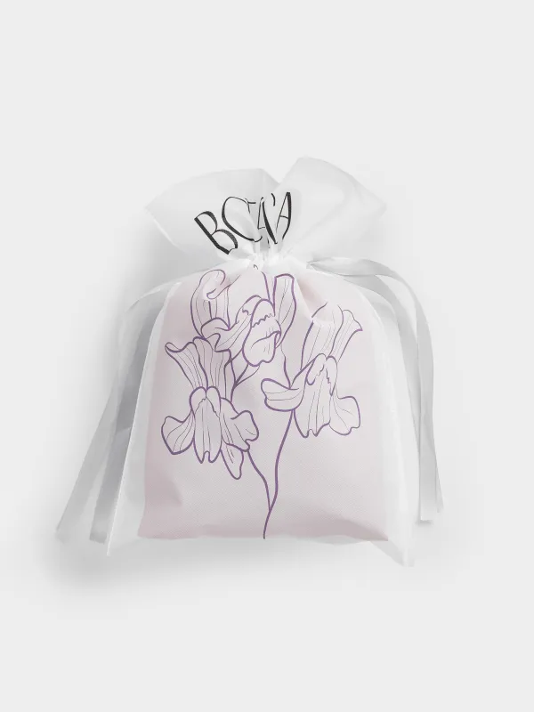Gift bag, 30x45 cm, with drawstrings, polypropylene, white, Flower, Botanica, image-2